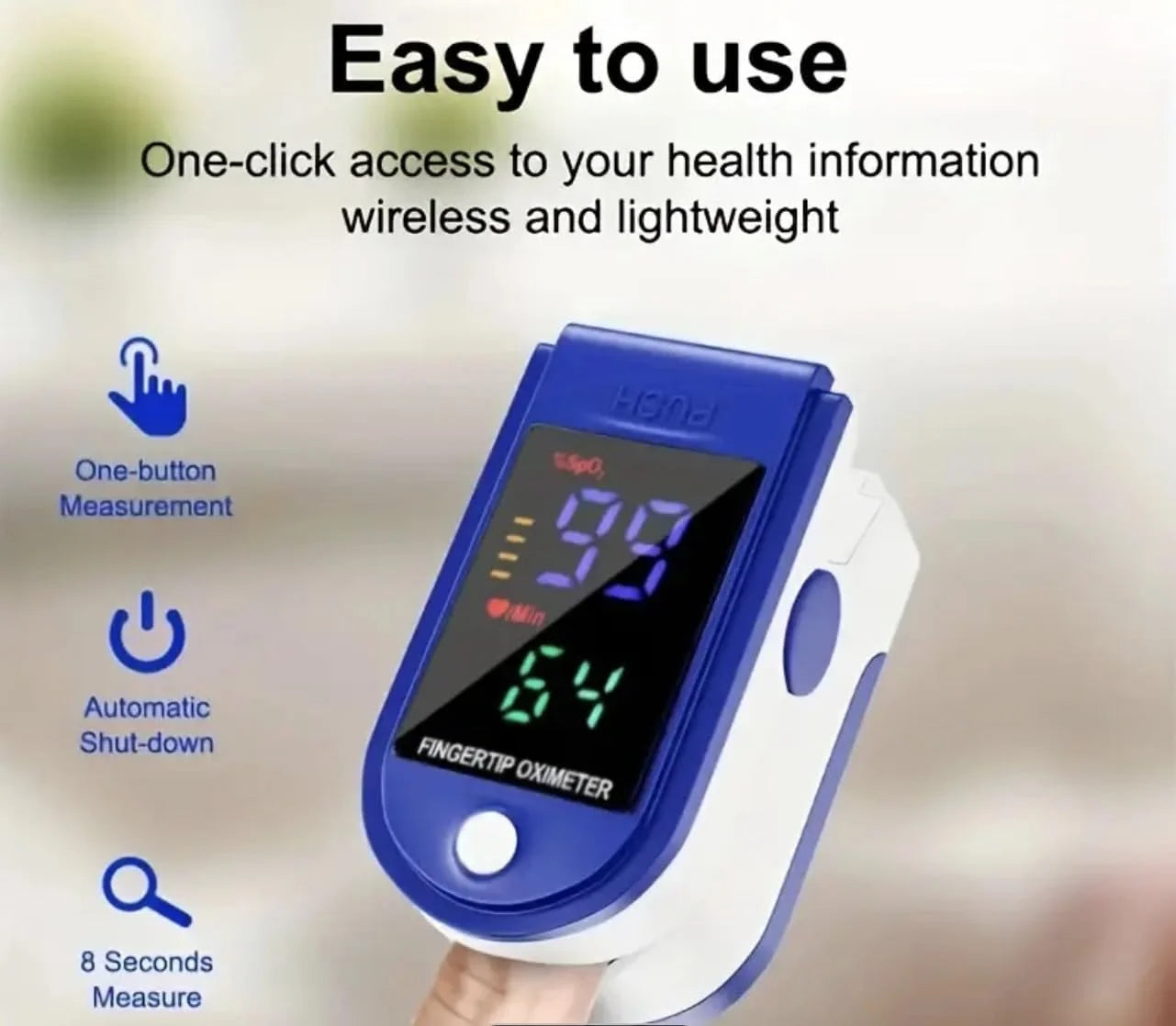 Finger Pulse Oximeter Larger Display Blood Oxygen Monitor with Batteries and Lanyard Included Fingertip Pulse Oximeter