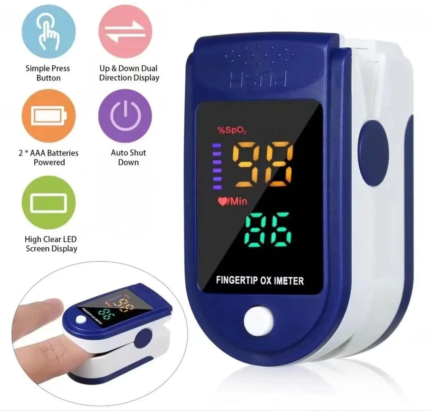 Finger Pulse Oximeter Larger Display Blood Oxygen Monitor with Batteries and Lanyard Included Fingertip Pulse Oximeter