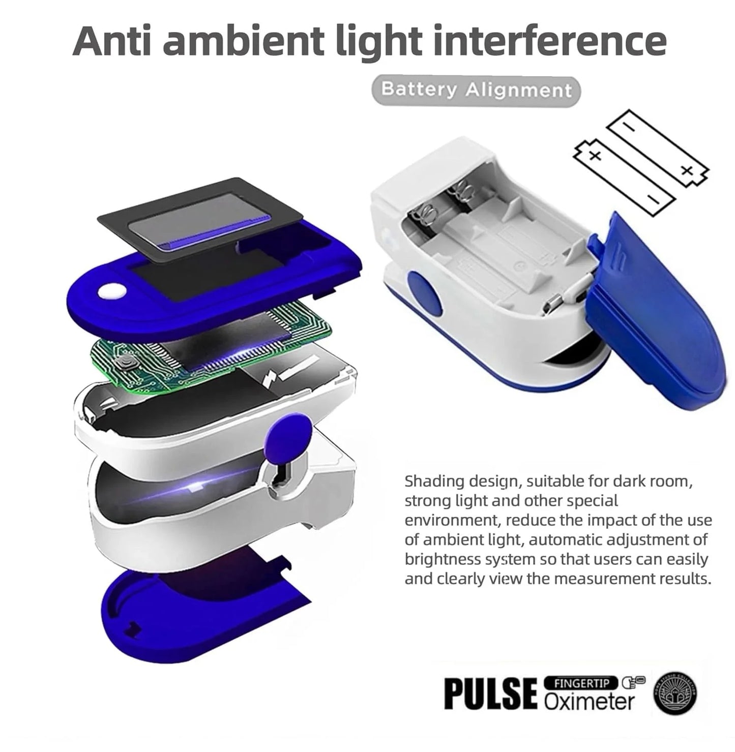 Finger Pulse Oximeter Larger Display Blood Oxygen Monitor with Batteries and Lanyard Included Fingertip Pulse Oximeter